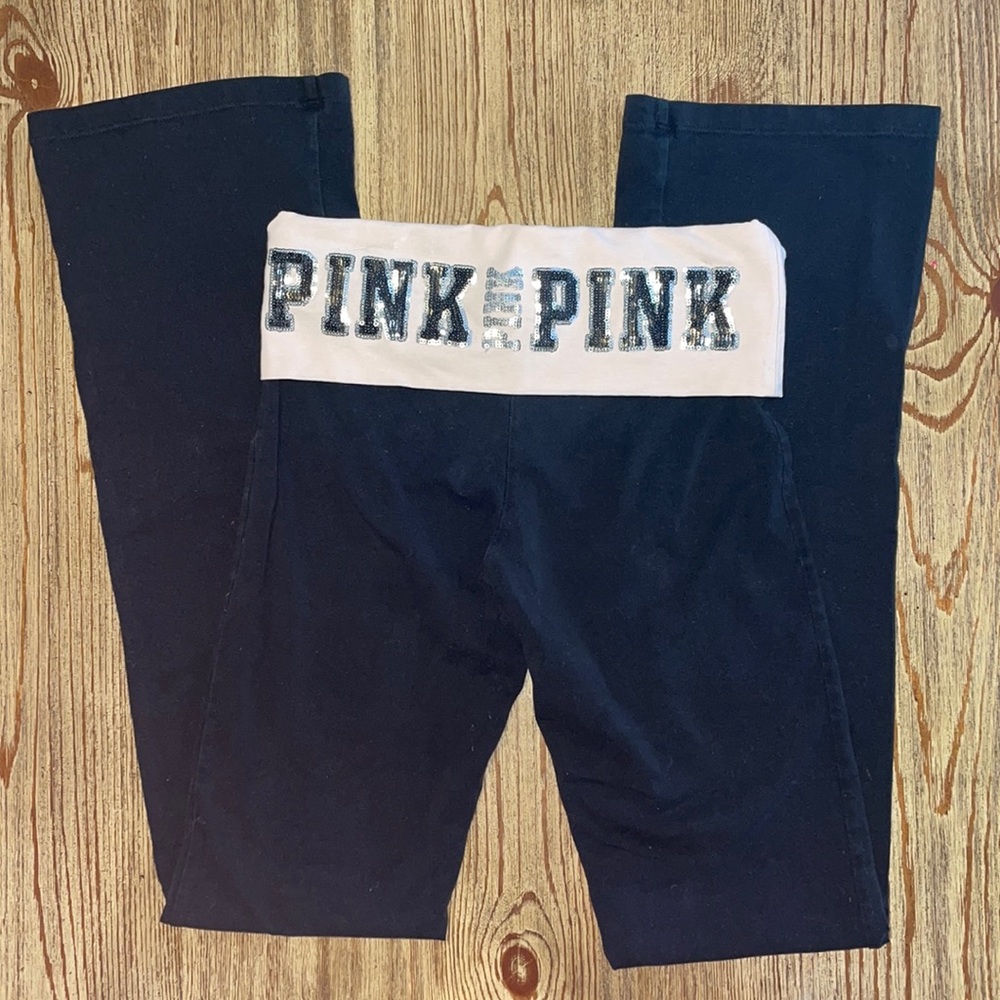 PINK sequined yoga pants size xS